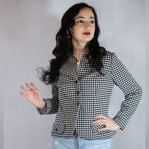 Jane Aundre California black and white plaid long sleeve blazer / jacket